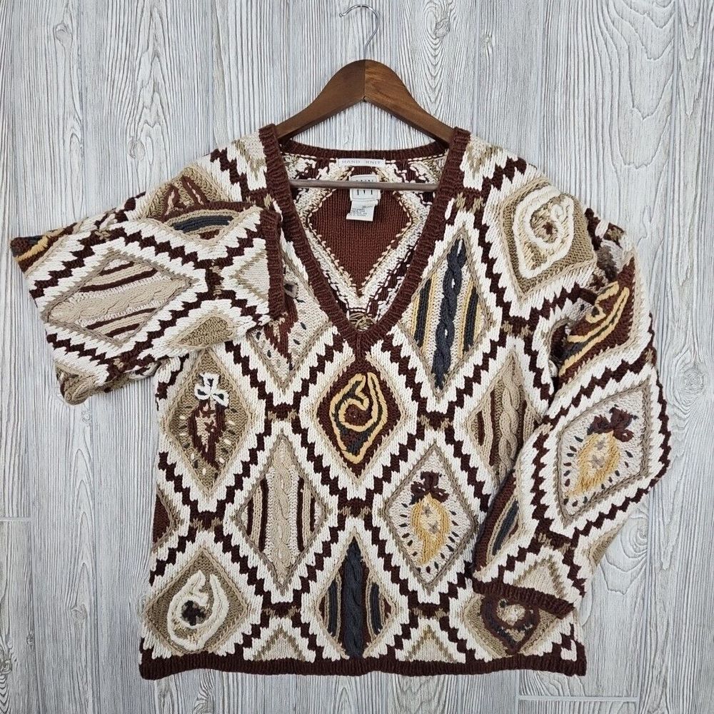 Vintage Ivy‎ Handknit Sweater Women's M Chunky Multicolor Oversized Heavyweight